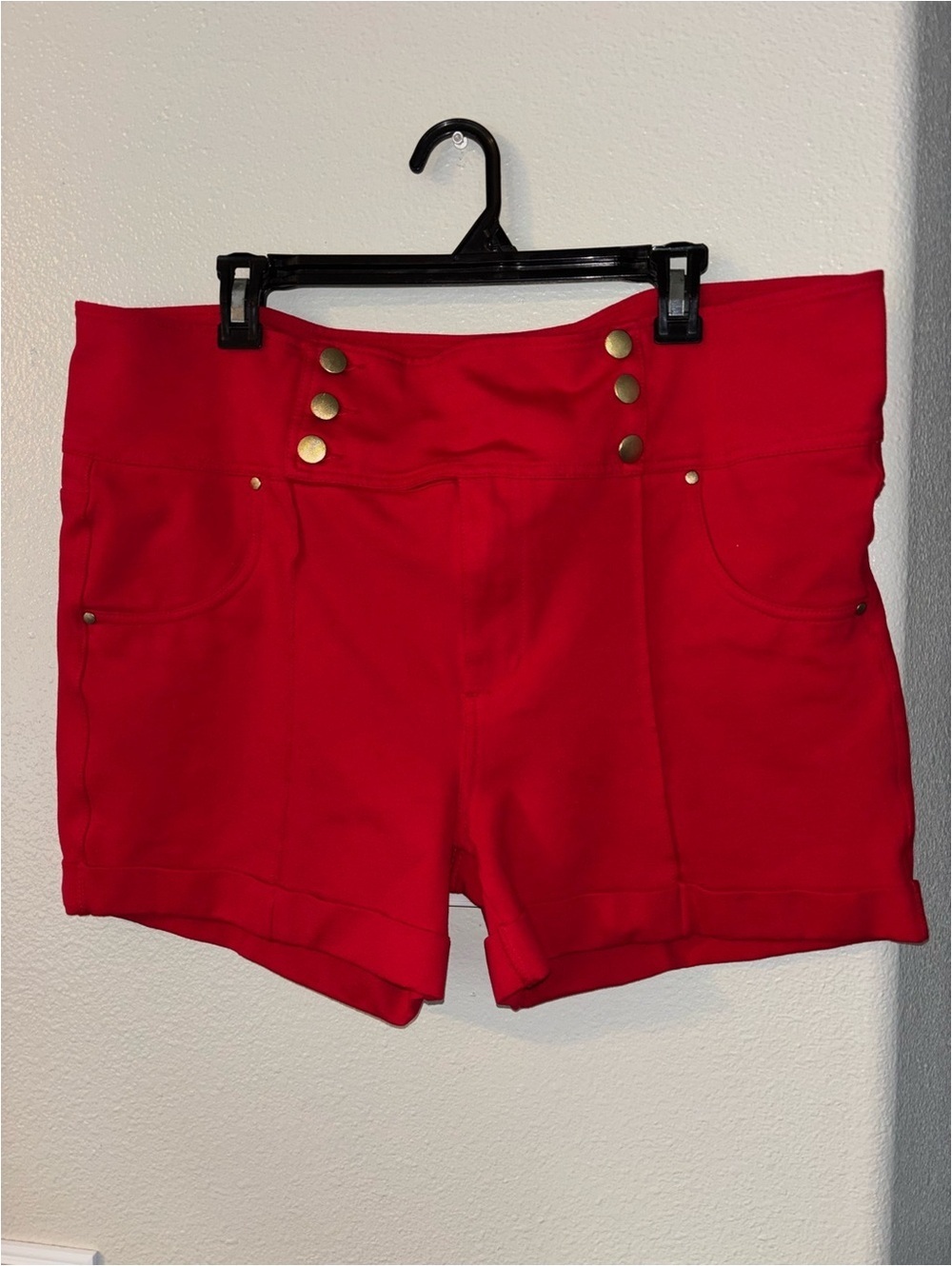 Cavalini Red High Waisted Sailor Shorts Gold Buttons Plus Size 3X